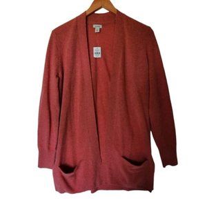 LL Bean Classic Cashmere Open Cardigan with Pockets Orange M Medium NWT